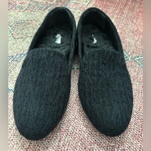 Birdies Starling Black Cable-Knit Loafers with Fur Lining